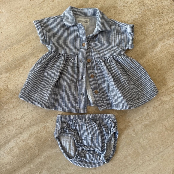 Charming Blue Striped Newborn Dress with Bloomers - Picture 1 of 3